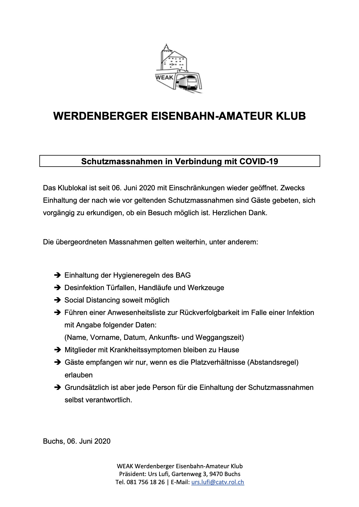 COVID 19 Regeln im Klub